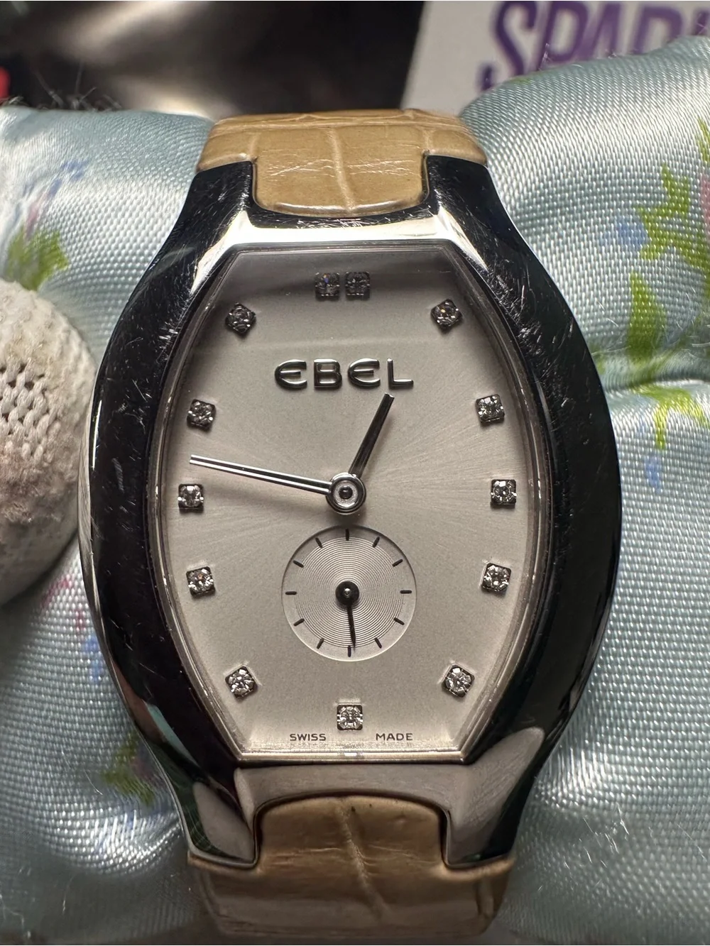 Women's Silver Dial Watch with Beige Leather Strap